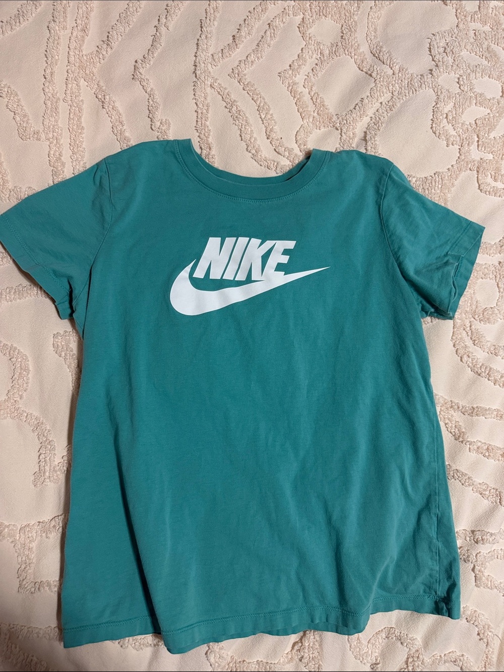 “The Nike Tee” Women’s Teal Crewneck Short-Sleeve T-Shirt with White Logo